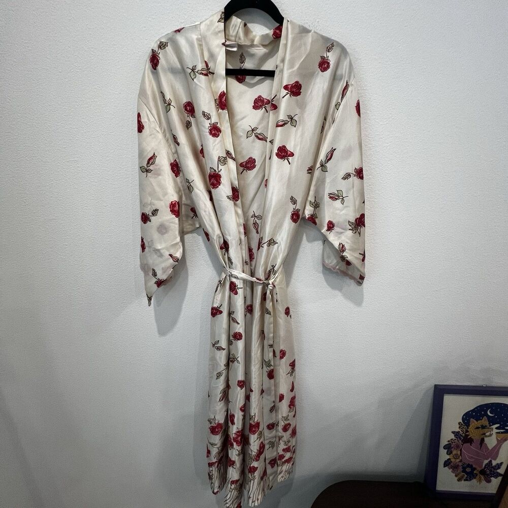 Vtg CRUZ NATORI FLORAL KIMONO SLEEVES LOUNGER HOUSE ROBE Roses Sz Xl Loungewear